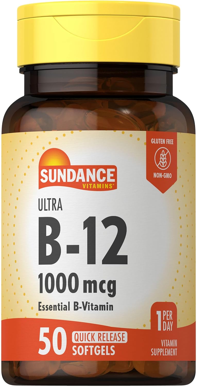 Sundance Vitamin B12 Softgels | 1000 mcg | 50 Quick Release | Non-GMO Gluten Free Supplement