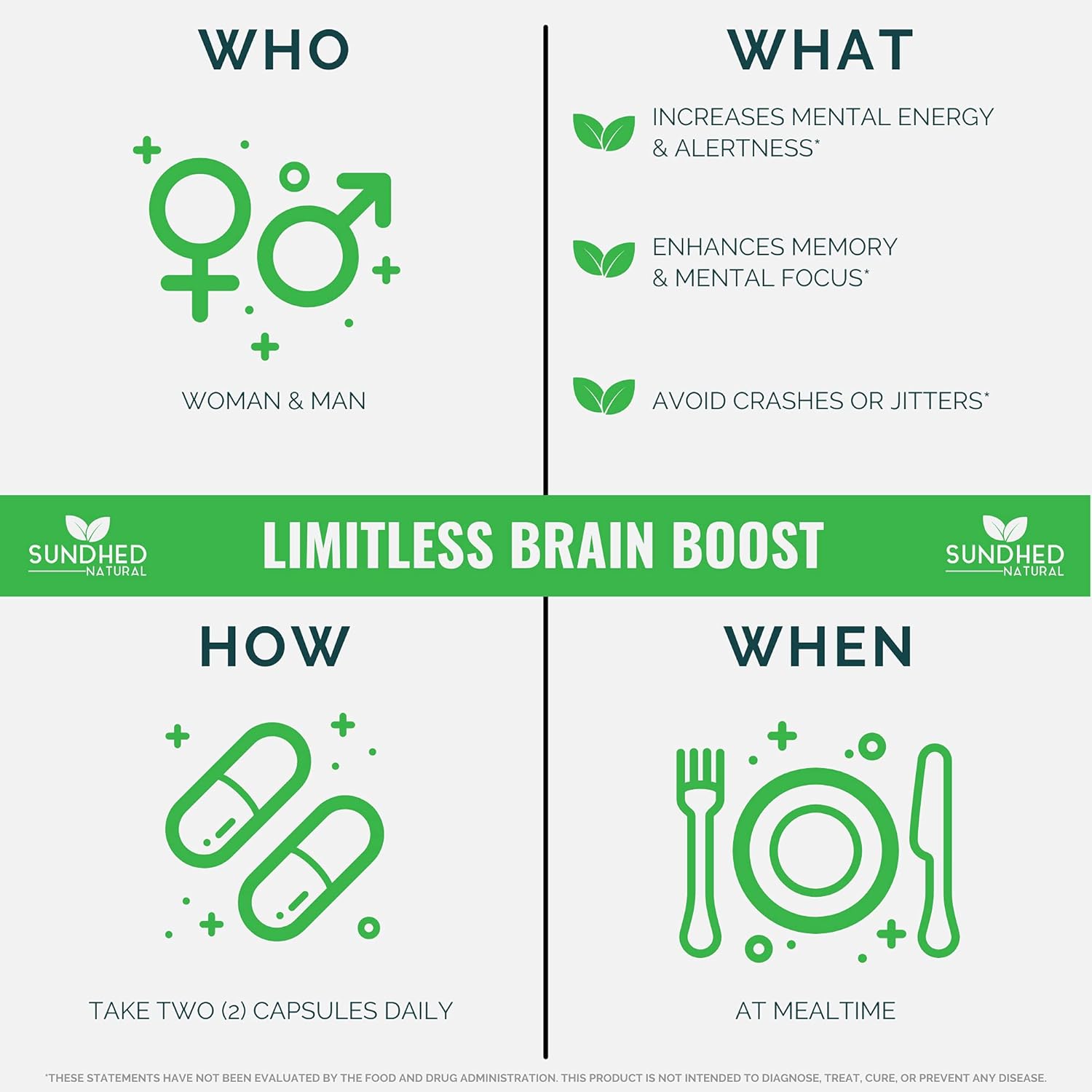 Sundhed Natural Brain Boost Capsules for Memory and Focus - Nootropic Formula with Ginkgo Biloba and St John Wort Extract - Enhance Mental Clarity and Performance
