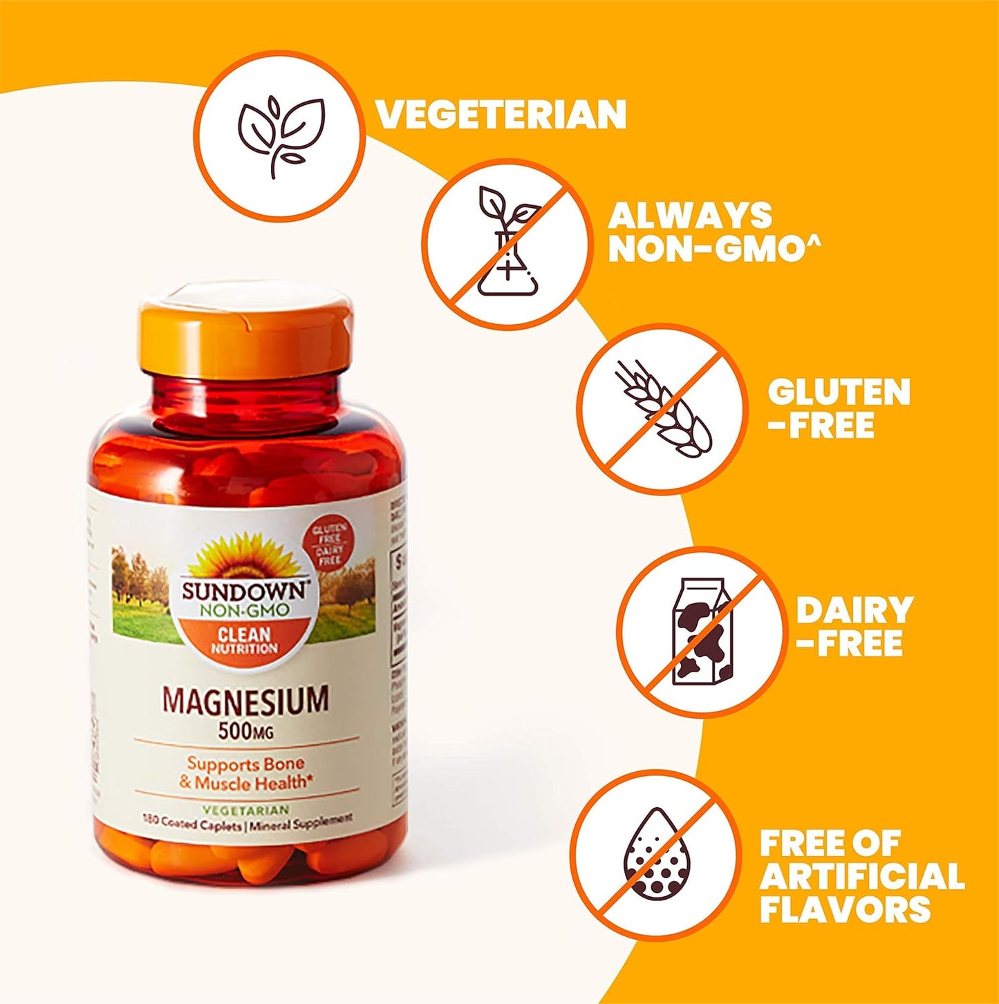 Sundown Magnesium 500mg Coated Caplets - Bone & Muscle Health Support - 180 Count - 6 Month Supply