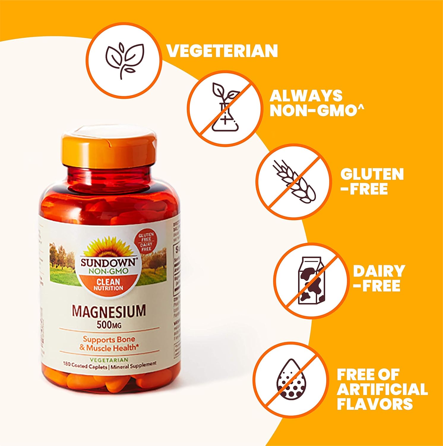 Sundown Magnesium 500mg Coated Caplets - Bone & Muscle Health Support - 180 Count - 6 Month Supply