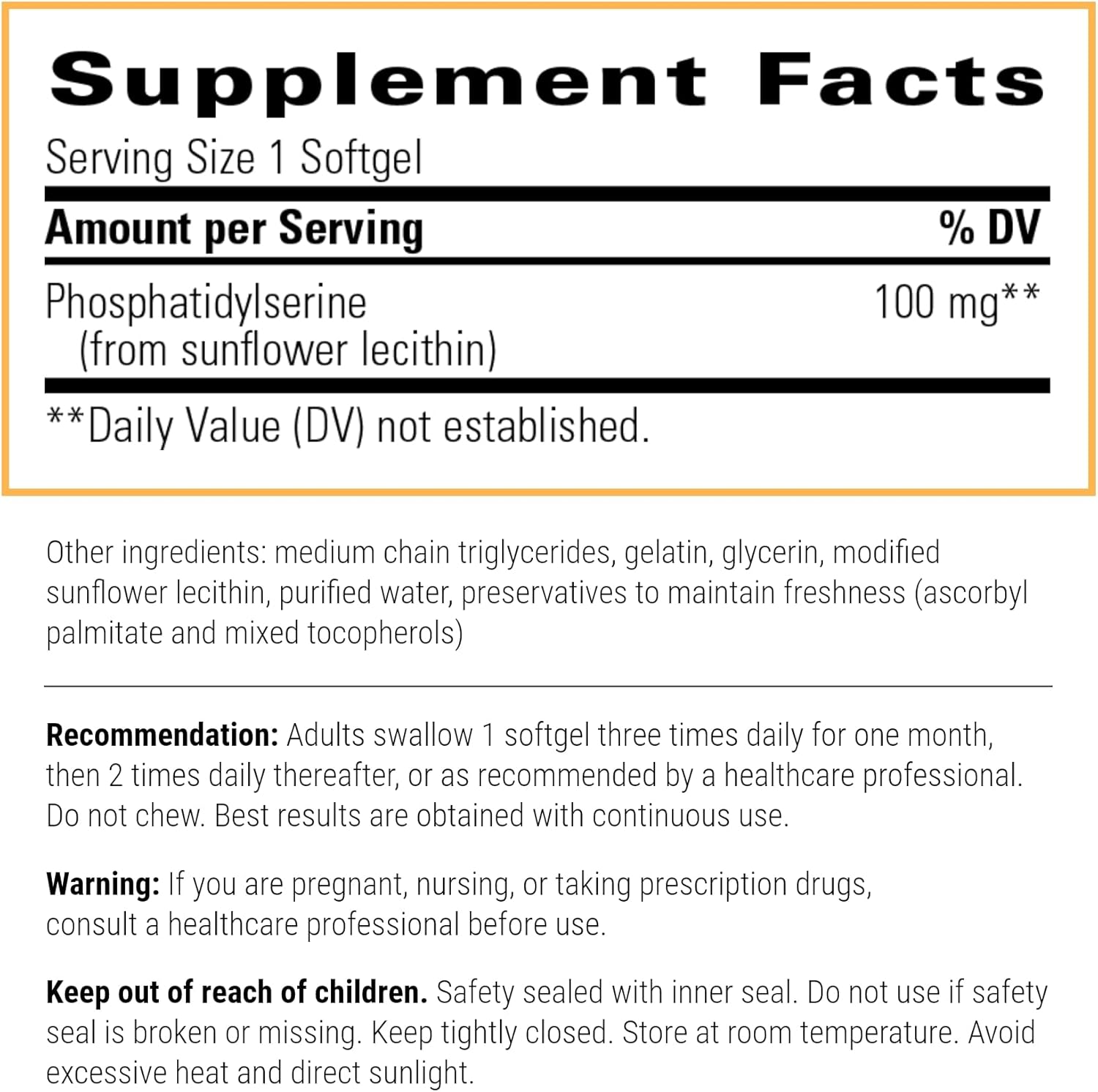 Sunflower Lecithin Phosphatidylserine Softgels - Brain Function & Stress Support Supplement - Men & Women - 60ct