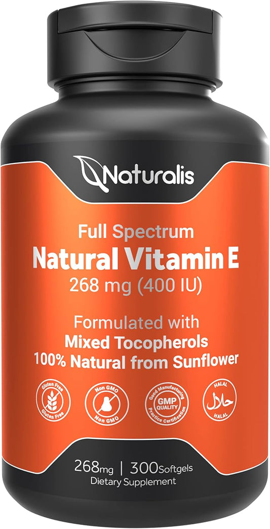 Sunflower Vitamin E Softgels with Mixed Tocopherols - Skin & Immune Support - Non-GMO, Soy & Gluten Free - 300 Count