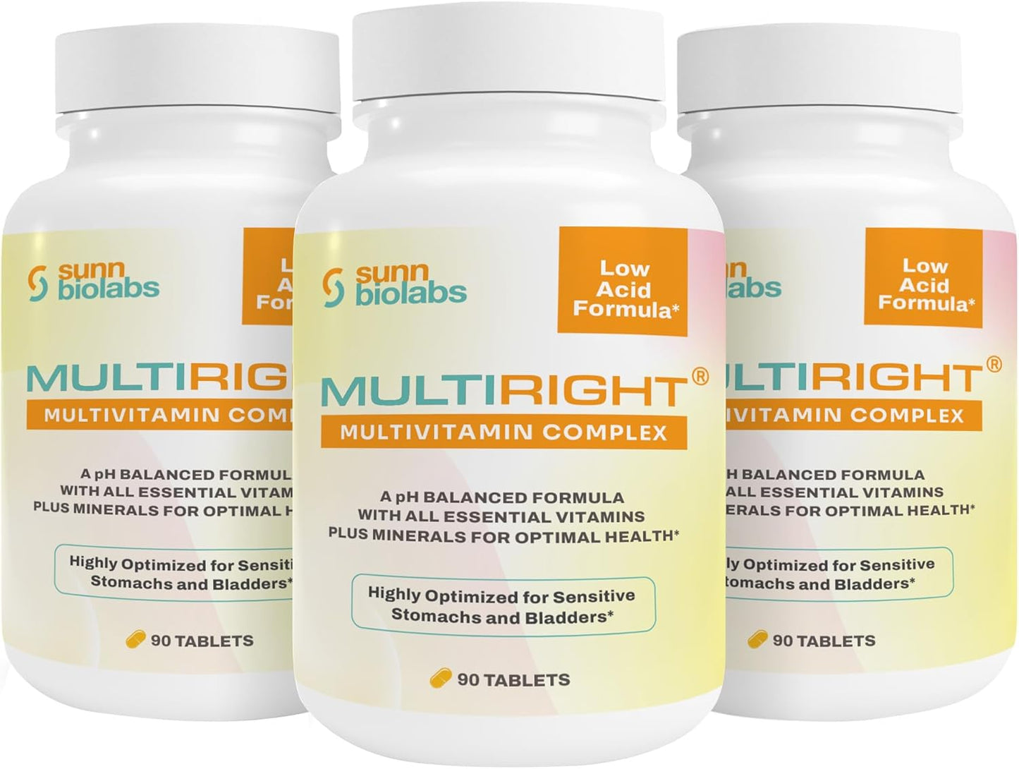 Sunn Biolabs Multiright Low Acid Multivitamin for Sensitive Stomachs & Bladders | 14 Vitamins & Minerals | pH Balanced & Easy on Digestion | Buffered Vitamin C | 270 Tablets