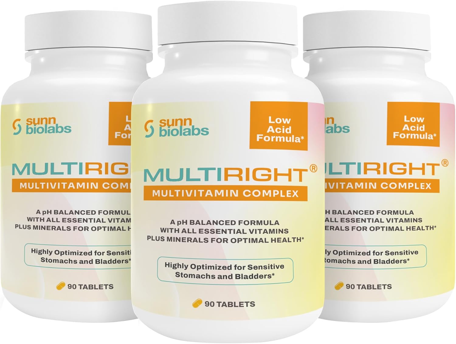 Sunn Biolabs Multiright Low Acid Multivitamin for Sensitive Stomachs & Bladders | 14 Vitamins & Minerals | pH Balanced & Easy on Digestion | Buffered Vitamin C | 270 Tablets