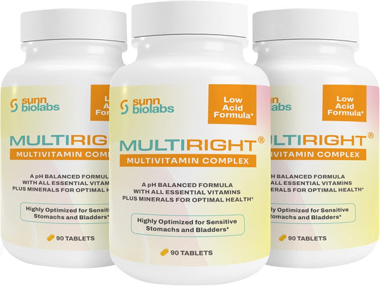 Sunn Biolabs Multiright Low Acid Multivitamin for Sensitive Stomachs & Bladders | 14 Vitamins & Minerals | pH Balanced & Easy on Digestion | Buffered Vitamin C | 270 Tablets
