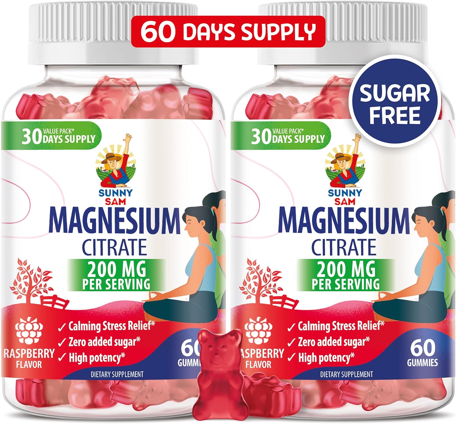 SUNNY SAM Magnesium Citrate Gummies - 200mg - Chewable Supplement for Mood & Muscle Support - Kids & Adults