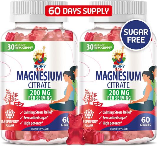 SUNNY SAM Magnesium Citrate Gummies - 200mg - Chewable Supplement for Mood & Muscle Support - Kids & Adults
