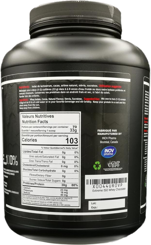 Sunshine Biopharma Extreme ISO 100% Whey Protein Isolate 5lbs - Fat-Free Muscle Growth and Recovery Supplement