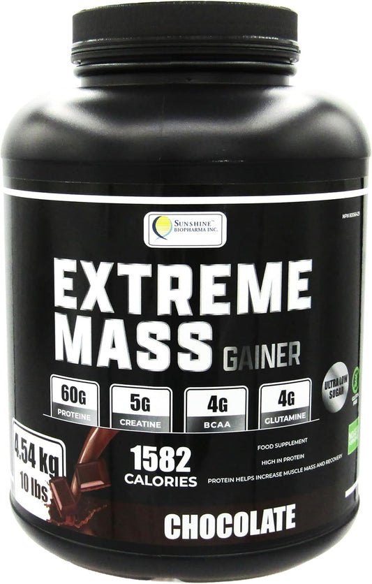 Sunshine Biopharma Extreme Mass Weight Gainer Muscle Builder - 10 lbs (4.54 kg) - High Calorie Fortified Whey Protein - Ideal for Intense Workouts