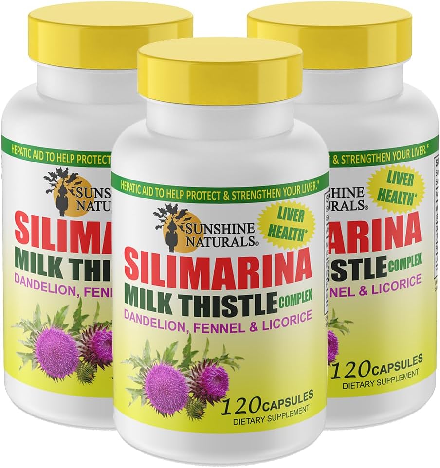 Sunshine Naturals Milk Thistle Complex 600mg - 120 Capsules (Pack of 3) for Liver Health & Digestive Support, Detox, Antioxidant Defense, Natural Function.