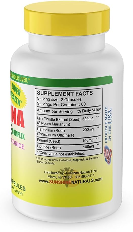 Sunshine Naturals Milk Thistle Complex 600mg - 120 Capsules (Pack of 3) for Liver Health & Digestive Support, Detox, Antioxidant Defense, Natural Function.