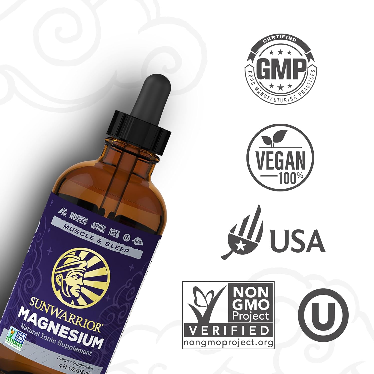 Sunwarrior Liquid Magnesium Supplement with Trace Minerals for Brain, Heart, and Muscle Support (4 FL Oz)