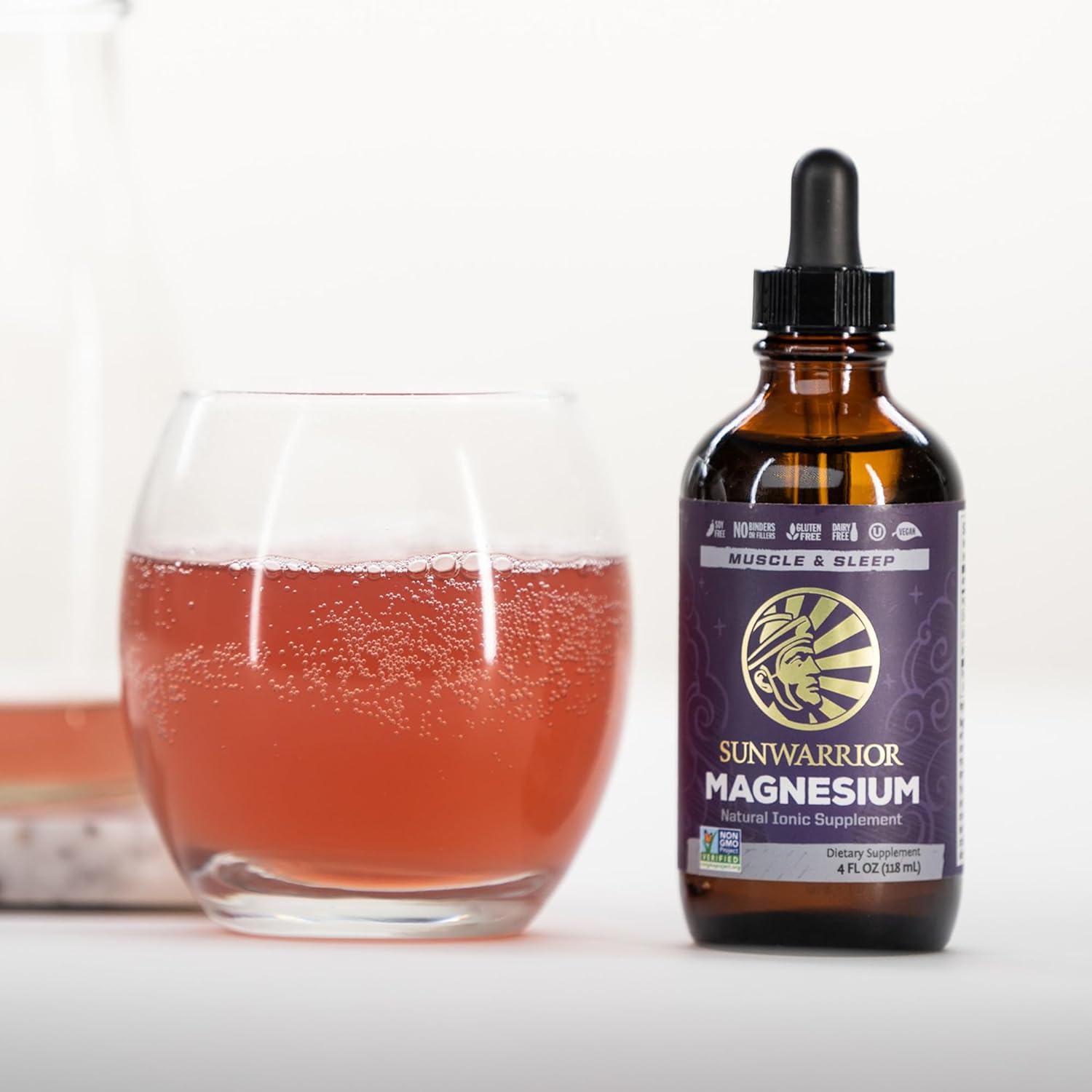 Sunwarrior Liquid Magnesium Supplement with Trace Minerals for Brain, Heart, and Muscle Support (4 FL Oz)