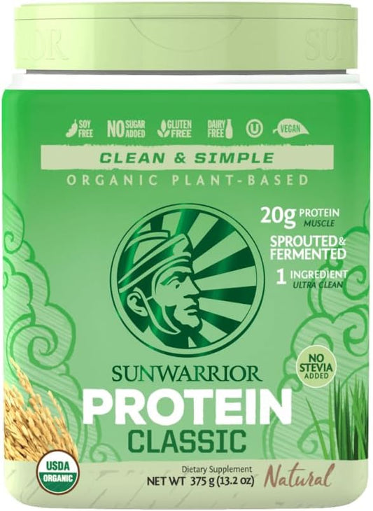 Sunwarrior Plant-Based Brown Rice Protein Powder with BCAA & Amino Acids, Gluten-Free, Low Carb, Dairy-Free, 375g