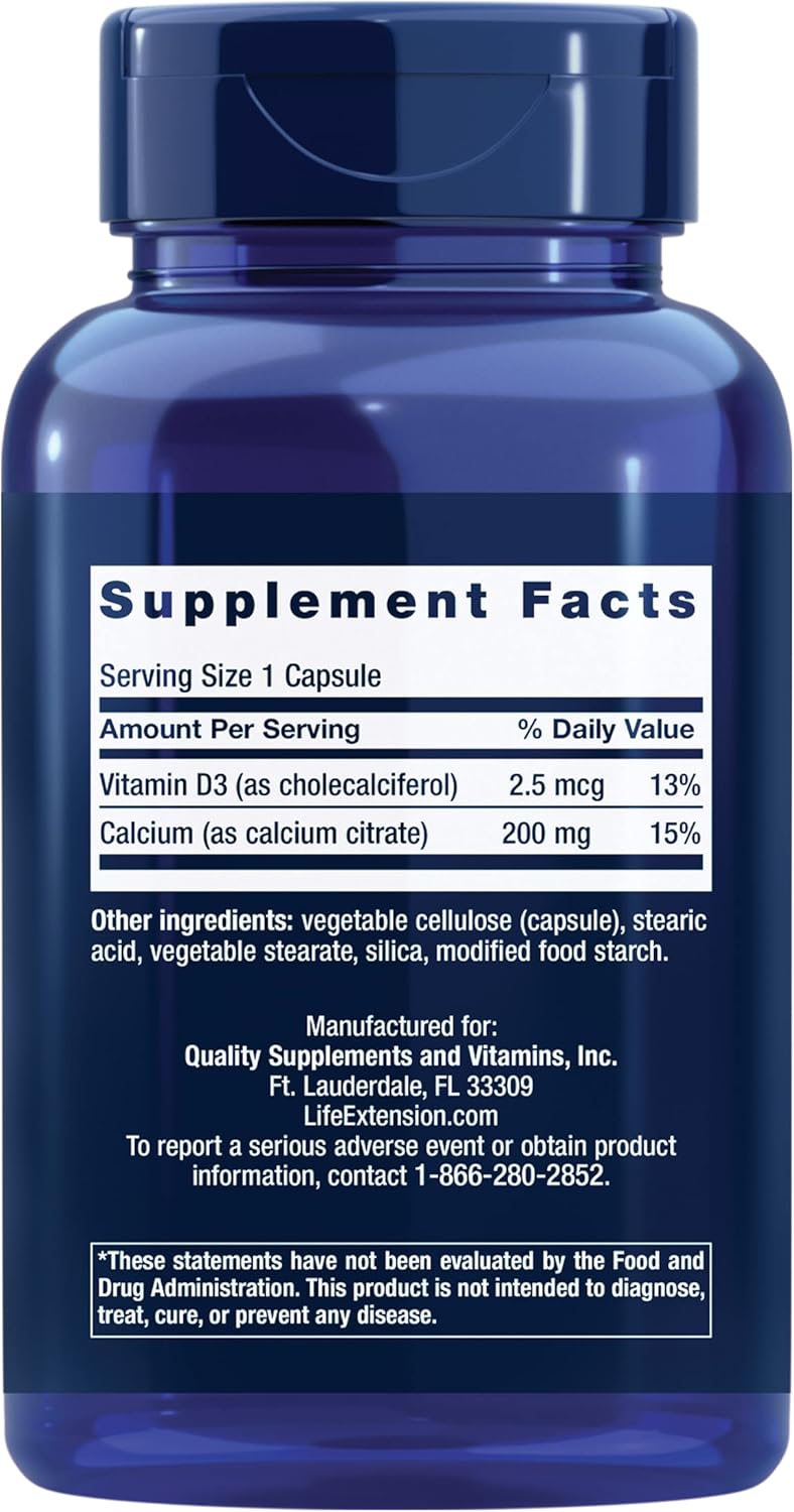 Super-absorbable Calcium Citrate with Vitamin D for Optimal Bone Health - 200 Capsules (Gluten-Free, Non-GMO)