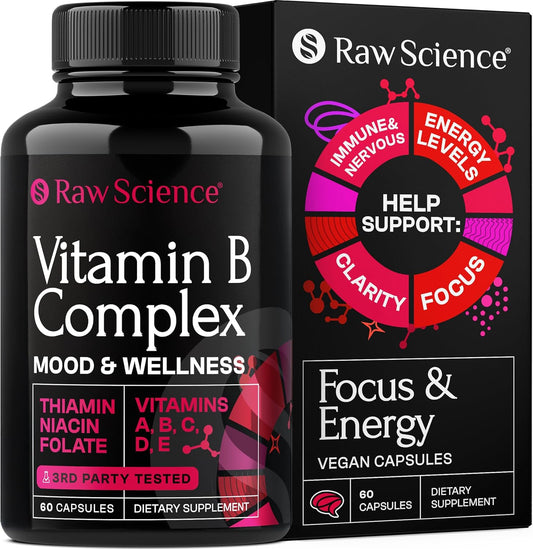 Super B-Complex Capsules with Vitamin B1 B2 B3 B5 B6 B7 B9 B12, Biotin, Folic Acid, and Vitamin C for Energy, Immune Support, and Nervous System Health - 60 Capsules for Men and Women