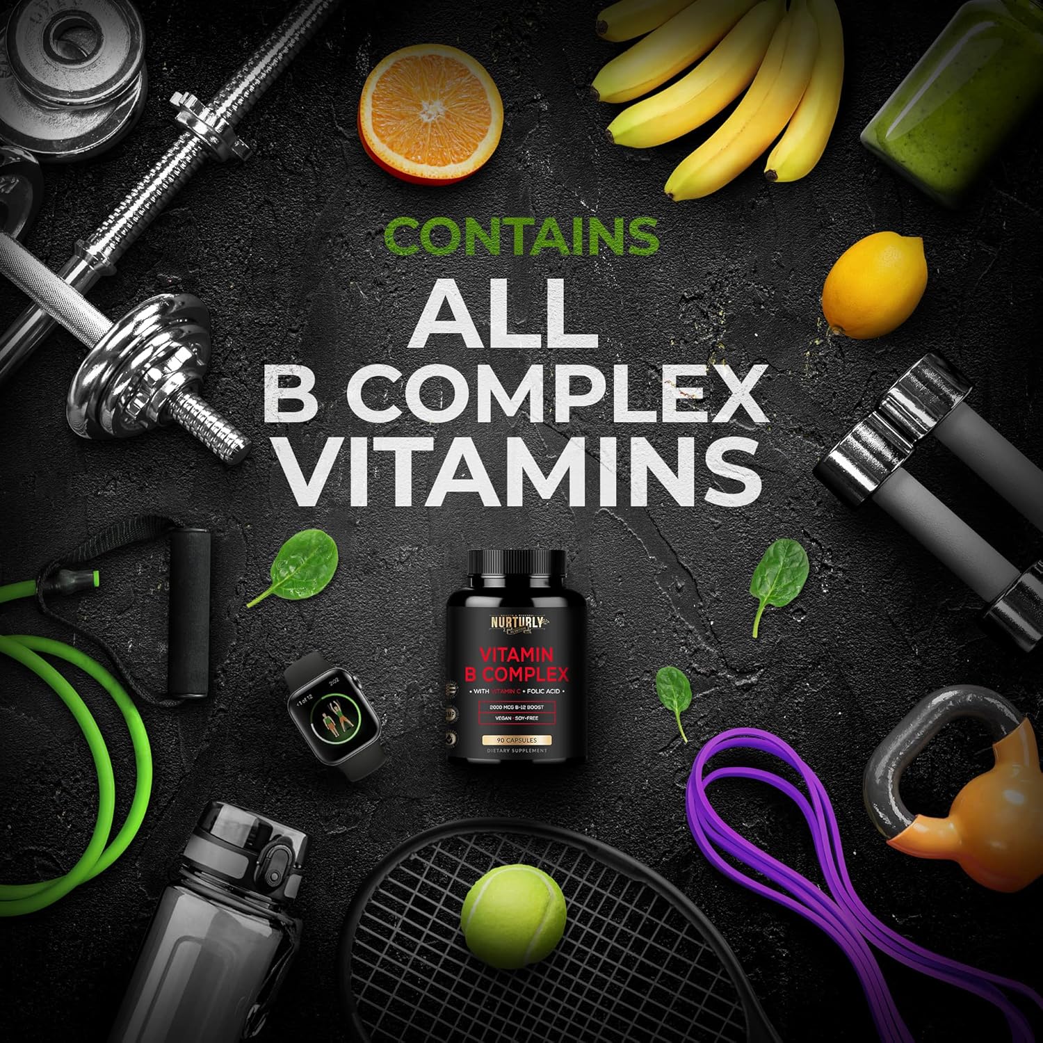 Super B Complex Vitamins with Vitamin C - 90 Capsules for Energy, Immunity, and Mood Support