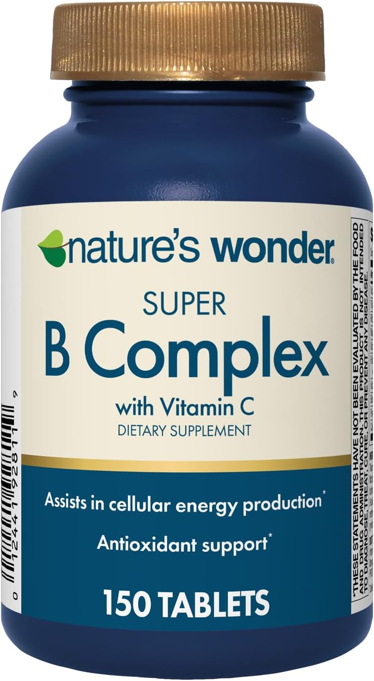 Super B Complex with Vitamin C, B12, and Folic Acid 150 Tablets for Energy, Immune, Skin, and Muscle Health