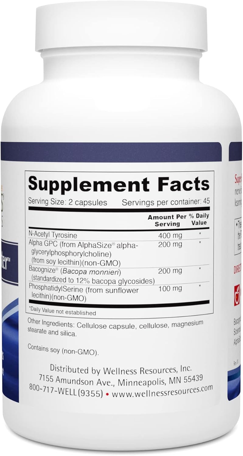 Super Brain Booster Capsules with Phosphatidylserine, N-Acetyl Tyrosine, Alpha GPC, Bacopa - Mental Clarity, Focus, Memory - 90 Count