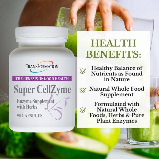 Super CellZyme Supplement with Herbs, Vegetarian Formula for Optimal Health - Enhances Nutrition Absorption, Supports Dietary Challenges, 90 Capsules