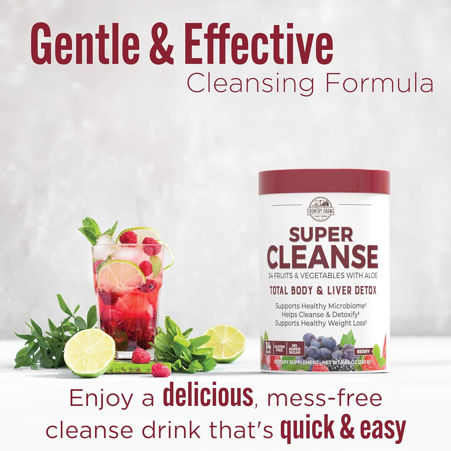 Super Cleanse Juice with 34 Fruits and Vegetables for Healthy Digestion and Weight Management - 28 Servings