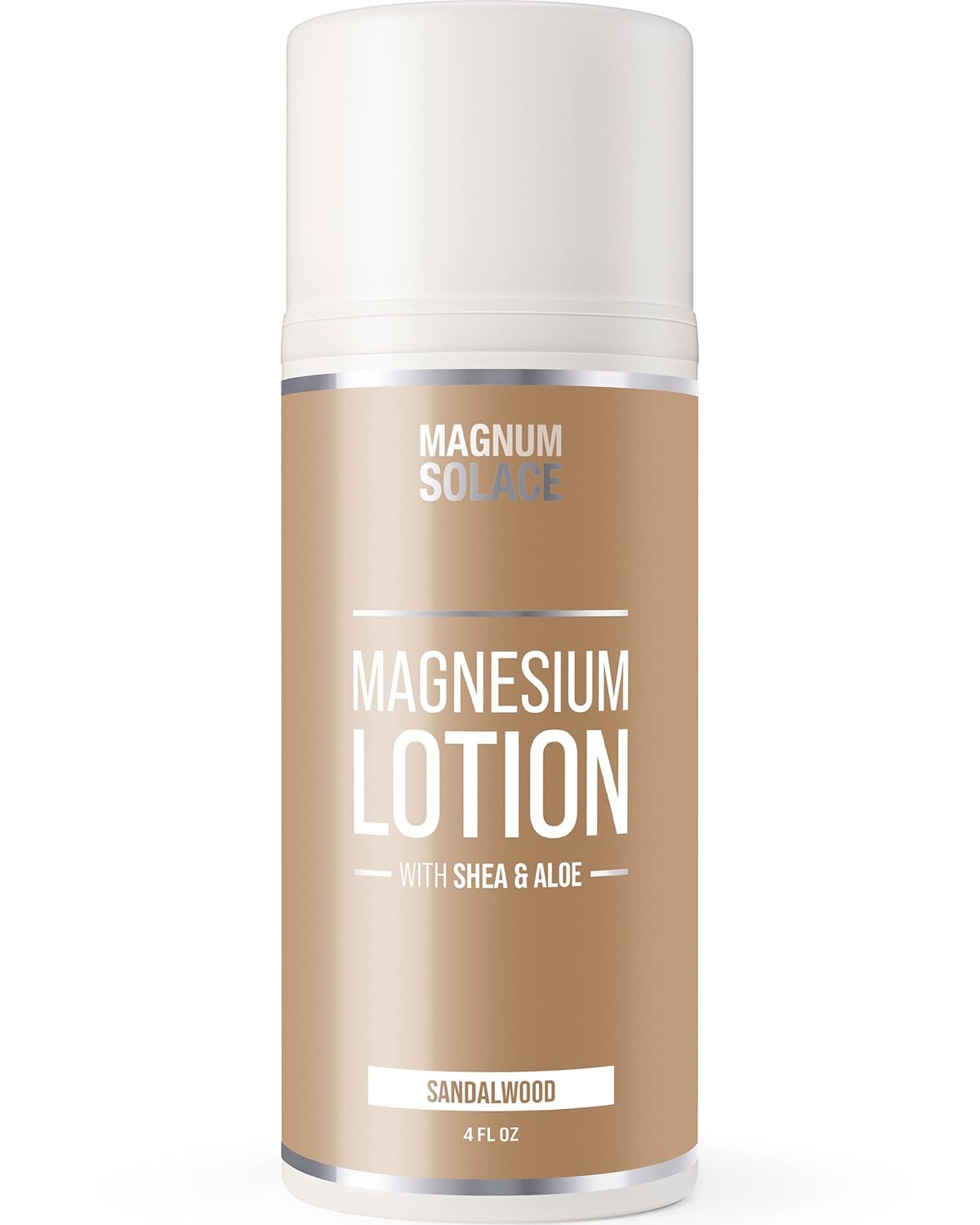 Super Concentrated Magnum Solace Magnesium Lotion with Aloe and Shea - Relieves Leg Cramps, Sore Muscles, Joints - Safe for Kids - Made in USA - Sandalwood