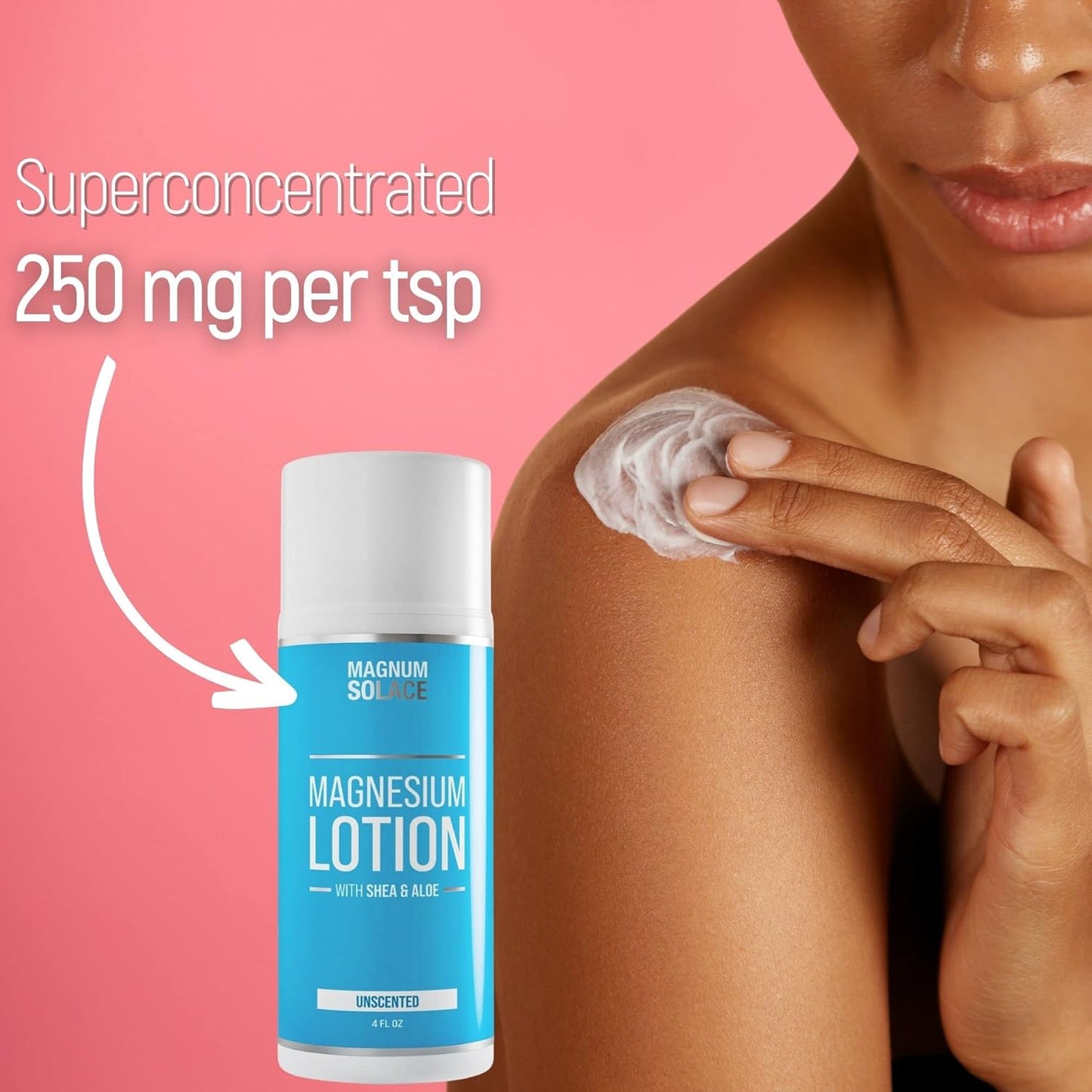 Super Concentrated Magnum Solace Magnesium Lotion with Aloe and Shea - Relieves Leg Cramps, Sore Muscles, Joints - Safe for Kids - Made in USA - Sandalwood