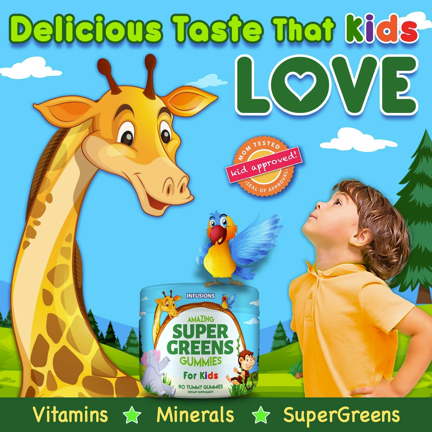 Super Green Gummy Kids Multivitamin - 90 Count, 8 Powerful Superfood Blends, Soft & Delicious, Vegan, Gluten Free, Non-GMO