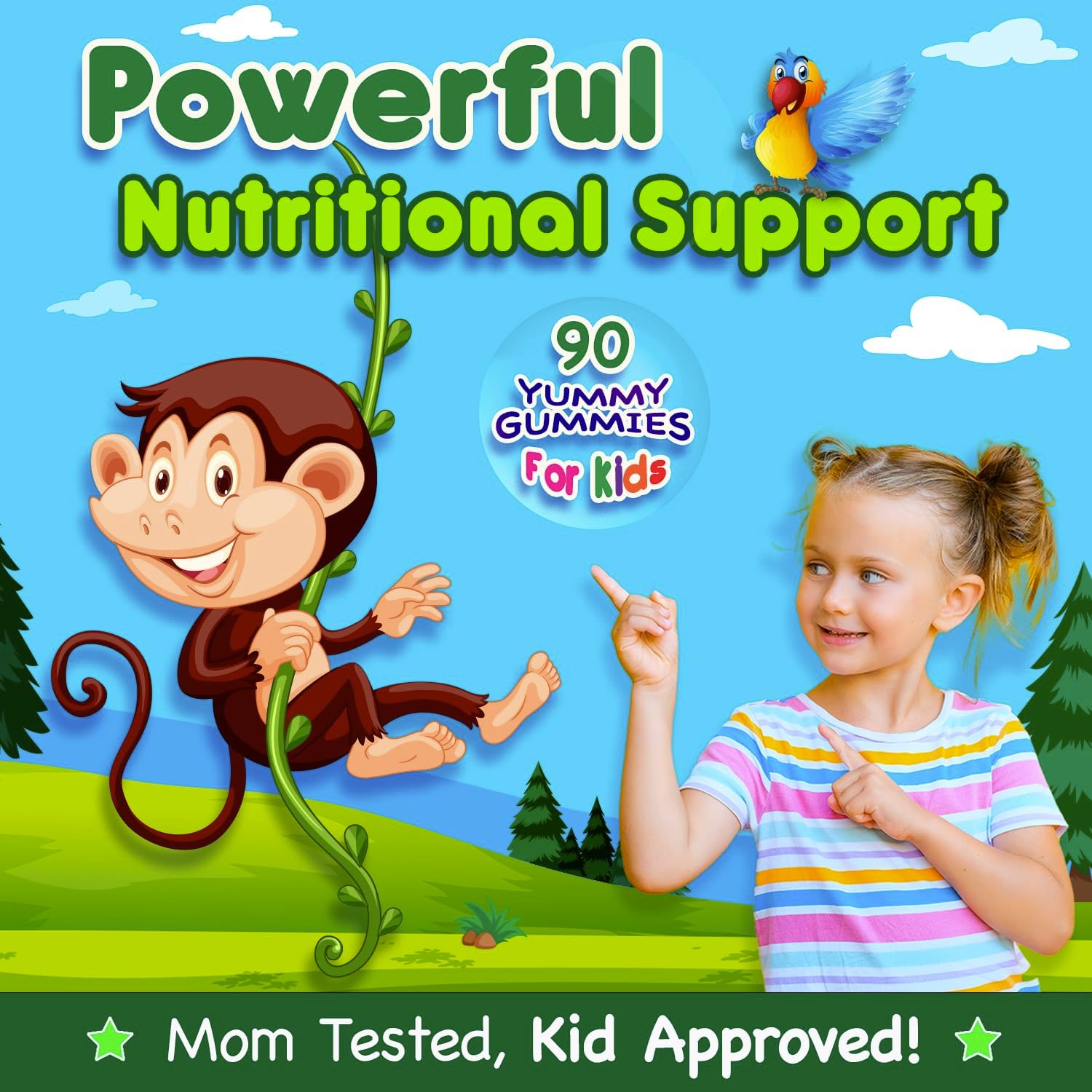 Super Green Gummy Kids Multivitamin - 90 Count, 8 Powerful Superfood Blends, Soft & Delicious, Vegan, Gluten Free, Non-GMO