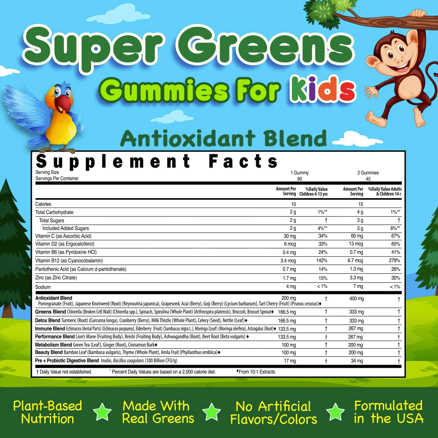 Super Green Gummy Kids Multivitamin - 90 Count, 8 Powerful Superfood Blends, Soft & Delicious, Vegan, Gluten Free, Non-GMO