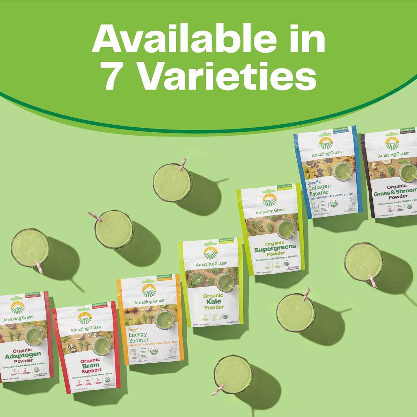 Super Greens Booster Powder: Spirulina, Moringa, Wheat Grass, Kale, Chlorophyll - 30 Servings
