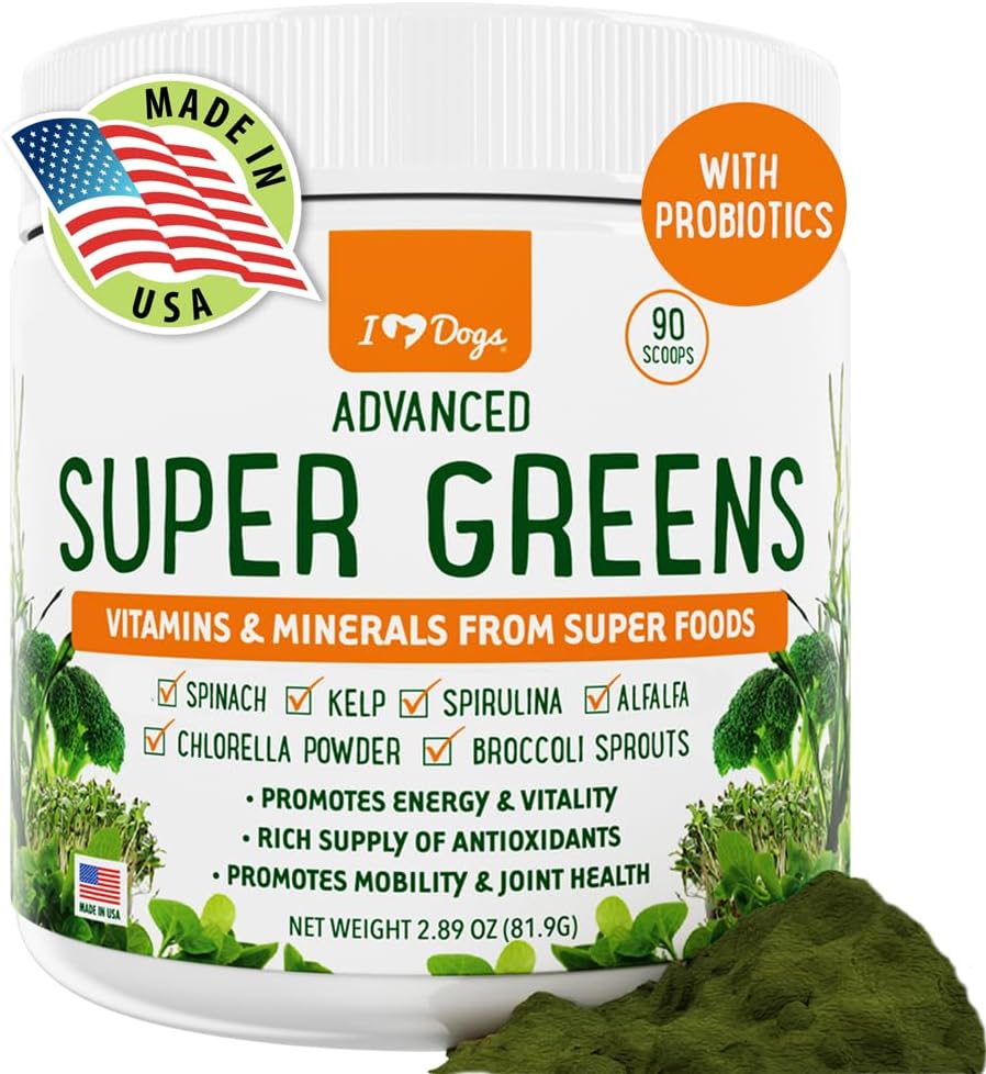 Super Greens for Dogs with Broccoli Sprouts & Spirulina Powder - Boost Immune System & Fight Allergies - Nutrient-Rich Dog Supplement with Vitamins & Antioxidants