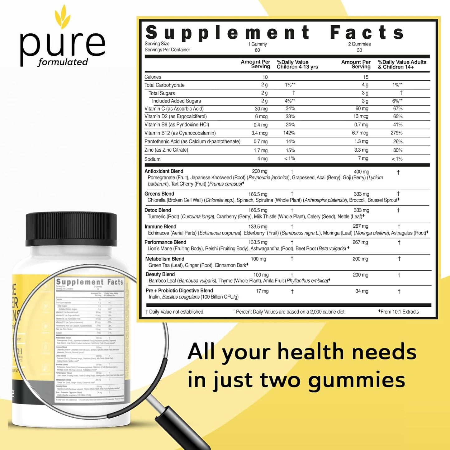 Super Greens Multivitamin Gummies for Adults - Immune Support with 30 Superfoods - Vegan Raspberry Flavor - 60 Gummies