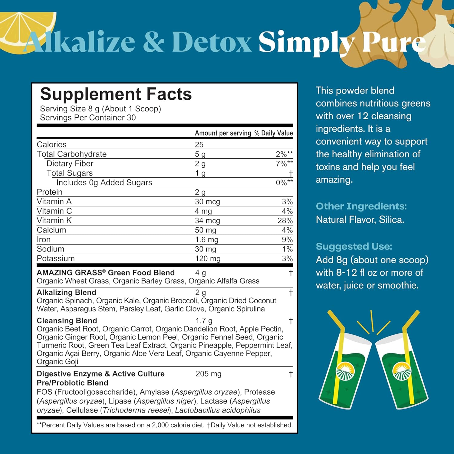 Super Greens Powder with Beet Root, Digestive Enzymes, Prebiotics & Probiotics - Alkalize & Detox Cleanse, 30 Servings