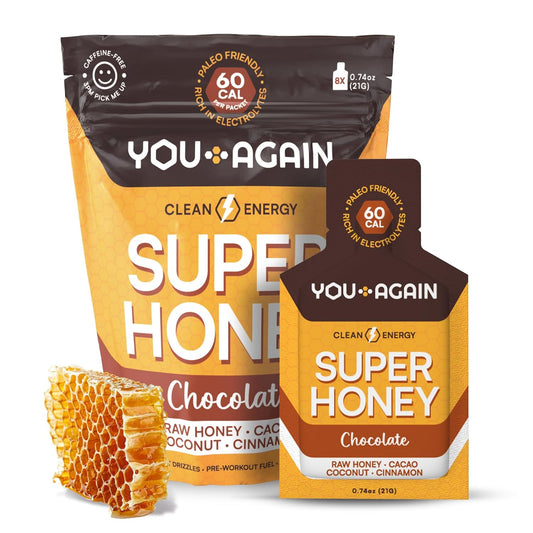 Super Honey Chocolate Gel Packets for Clean Energy During Workouts - Ideal for Cycling, Endurance, Running, Paleo & Carnivore Diets - Gluten-Free Snack Made in the USA - 8 Count