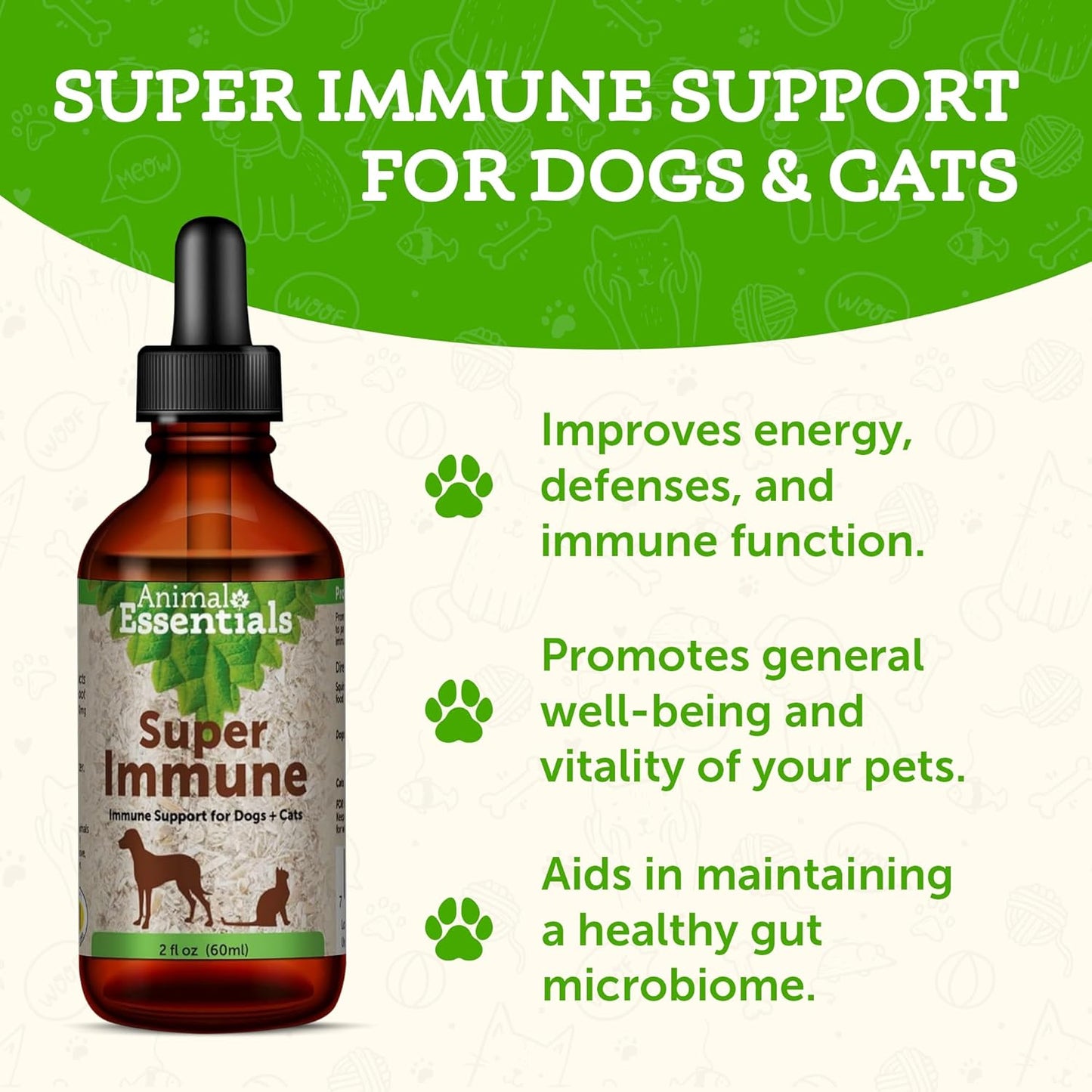 Super Immune Support Supplement for Dogs & Cats - Echinacea, Eleuthero, Olive Leaf Extract - 2 Fl Oz Liquid Drops