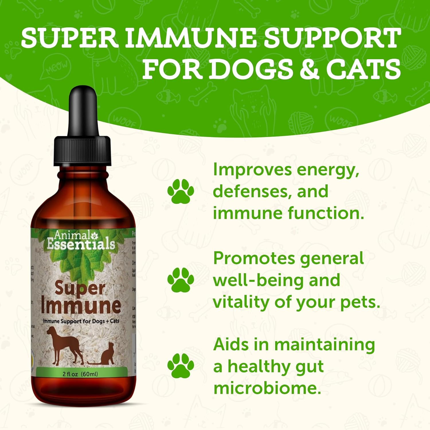 Super Immune Support Supplement for Dogs & Cats - Echinacea, Eleuthero, Olive Leaf Extract - 2 Fl Oz Liquid Drops
