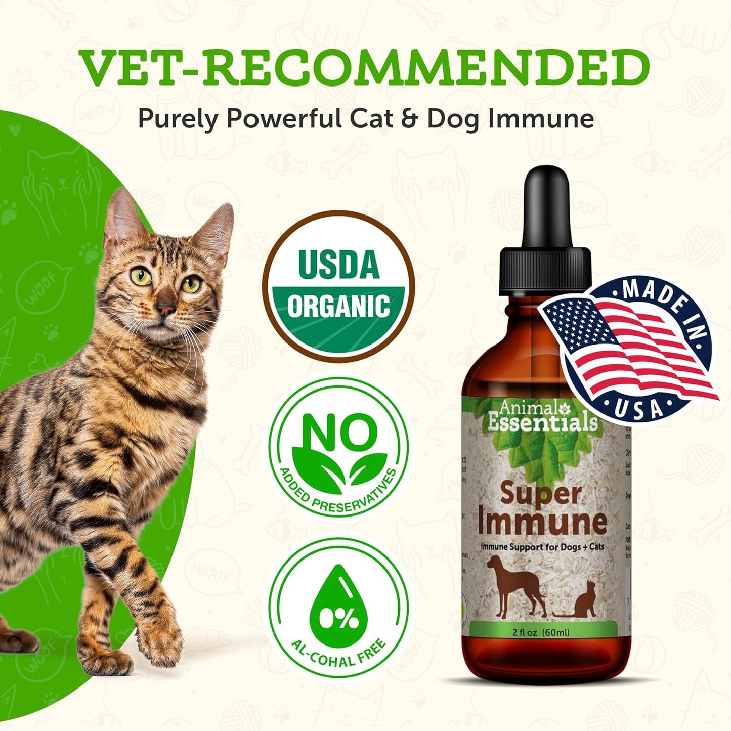 Super Immune Support Supplement for Dogs & Cats - Echinacea, Eleuthero, Olive Leaf Extract - 2 Fl Oz Liquid Drops