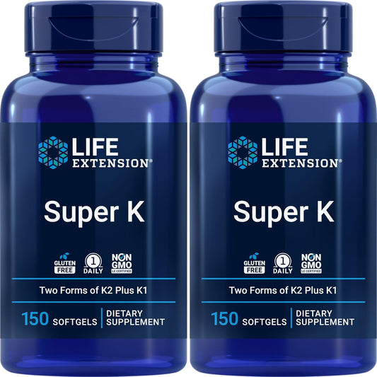 Super K Life Extension 300 Softgels - Vitamin K1 and K2 Supplement Pack for Longevity and Wellness