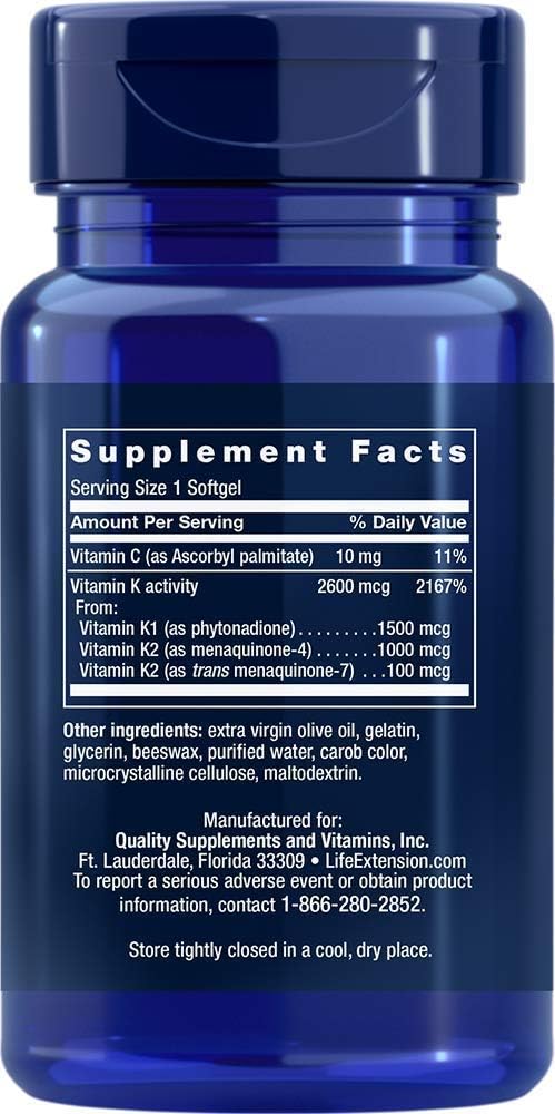 Super K with Advanced K2 Complex Softgels - 90 Count for Life Extension