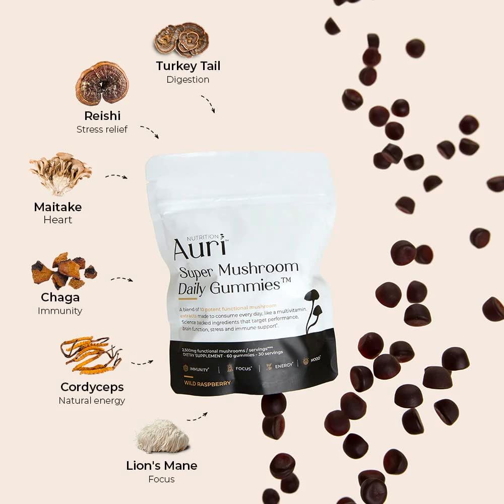 Super Mushroom Chaga Bundle: Immune Support & Stress Management Gummies + Elixir for Energy, Focus - 60 Gummies + 60ml Tincture