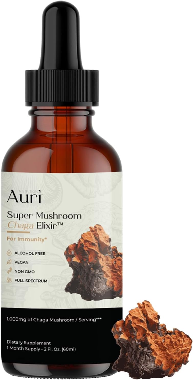 Super Mushroom Chaga Bundle: Immune Support & Stress Management Gummies + Elixir for Energy, Focus - 60 Gummies + 60ml Tincture