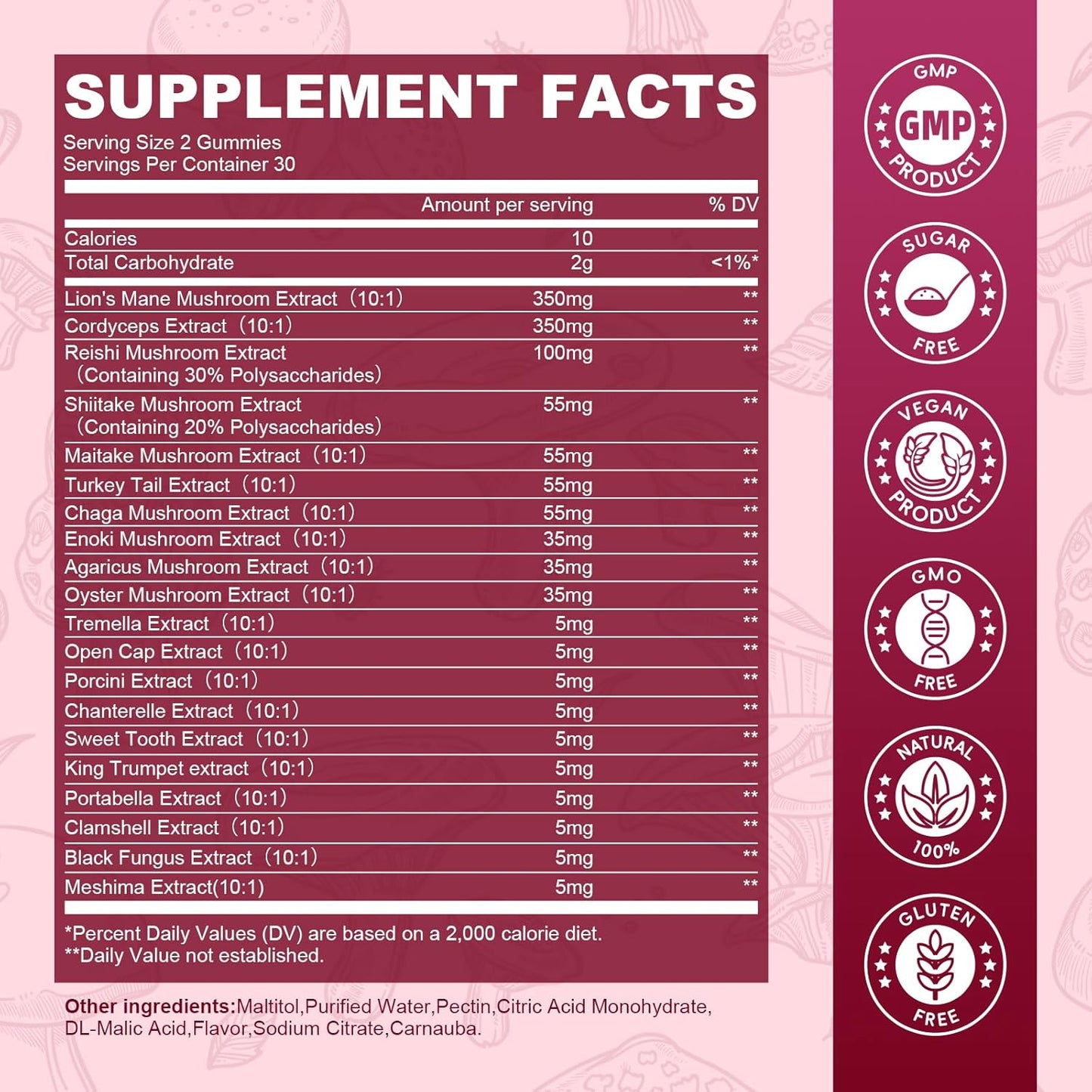 Super Mushroom Complex Gummies with Lion's Mane, Cordyceps, Reishi - Support Brain Health & Focus, Non-GMO, Raspberry Flavor, 60 Gummies