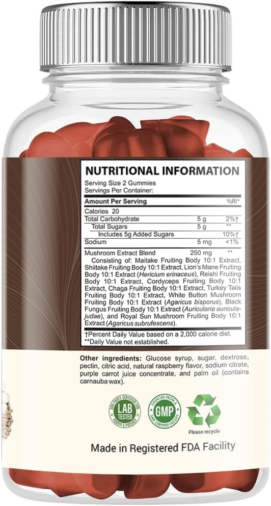 Super Mushroom Gummies for Adults - 10X Mushroom Supplement with Lions Mane for Brain and Immune System Health - No More Pills or Capsules