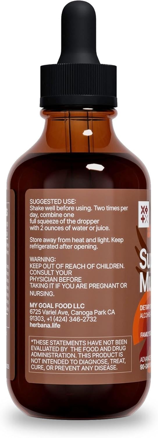 Super Mushrooms 8-in-1 Liquid Extract - Brain Booster & Immune Support - Reishi, Lion`s Mane, Cordyceps, Chaga, Mitake, Turkey Tails, Shiitake, Agaricus - High Potency - 4 fl oz - 90-Day Supply