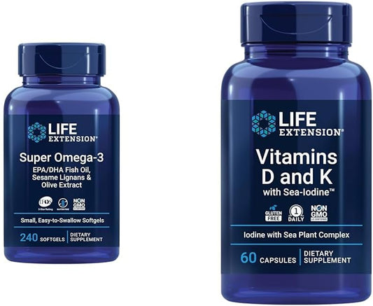 Super Omega-3 EPA/DHA Fish Oil with Vitamins D and K plus Sea-Iodine for Life Extension