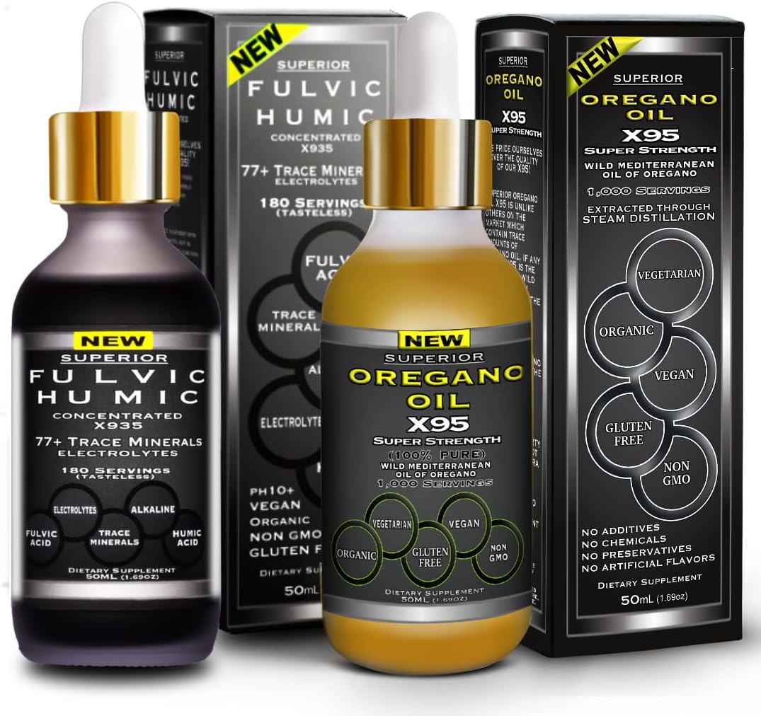 Super Strength Fulvic Humic Acid Liquid Supplement with Ionic Trace Minerals, Electrolytes, and Oregano Oil Drops - More Versatile Than Oregano Softgels