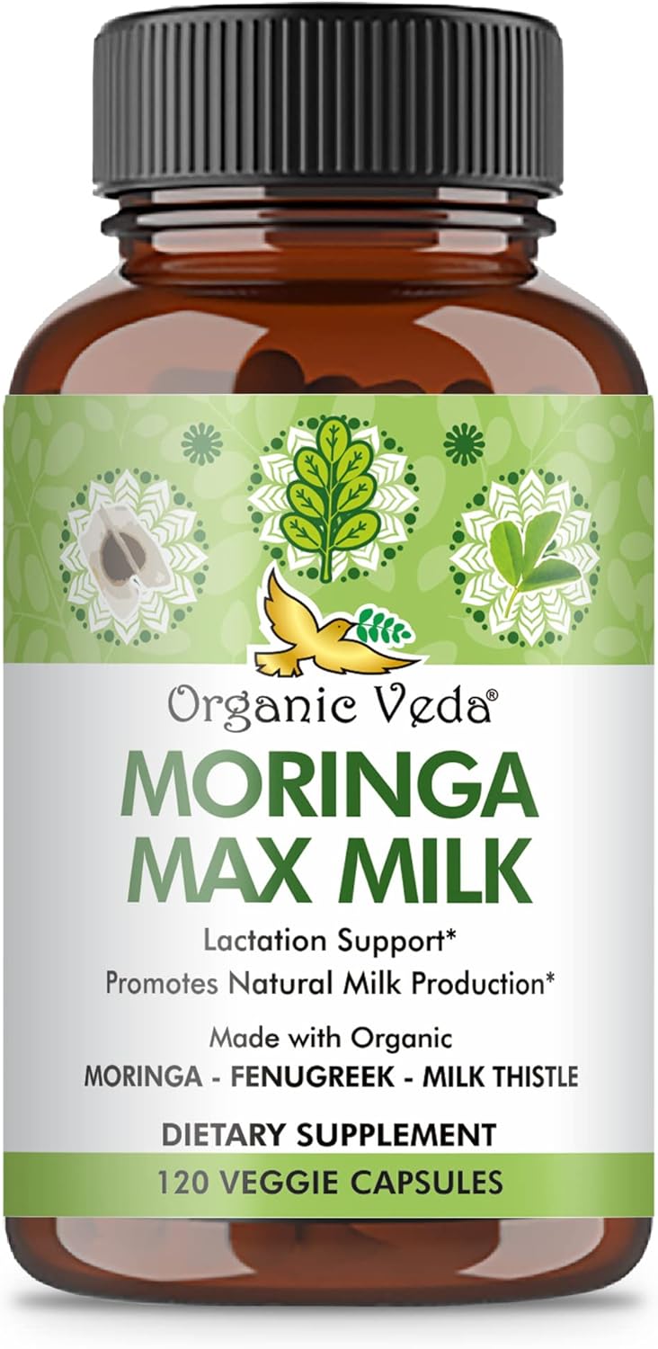 Super Strength Organic Veda Moringa Max Milk Lactation Supplement - 1800mg Capsules with Fenugreek & Milk Thistle for Breastfeeding