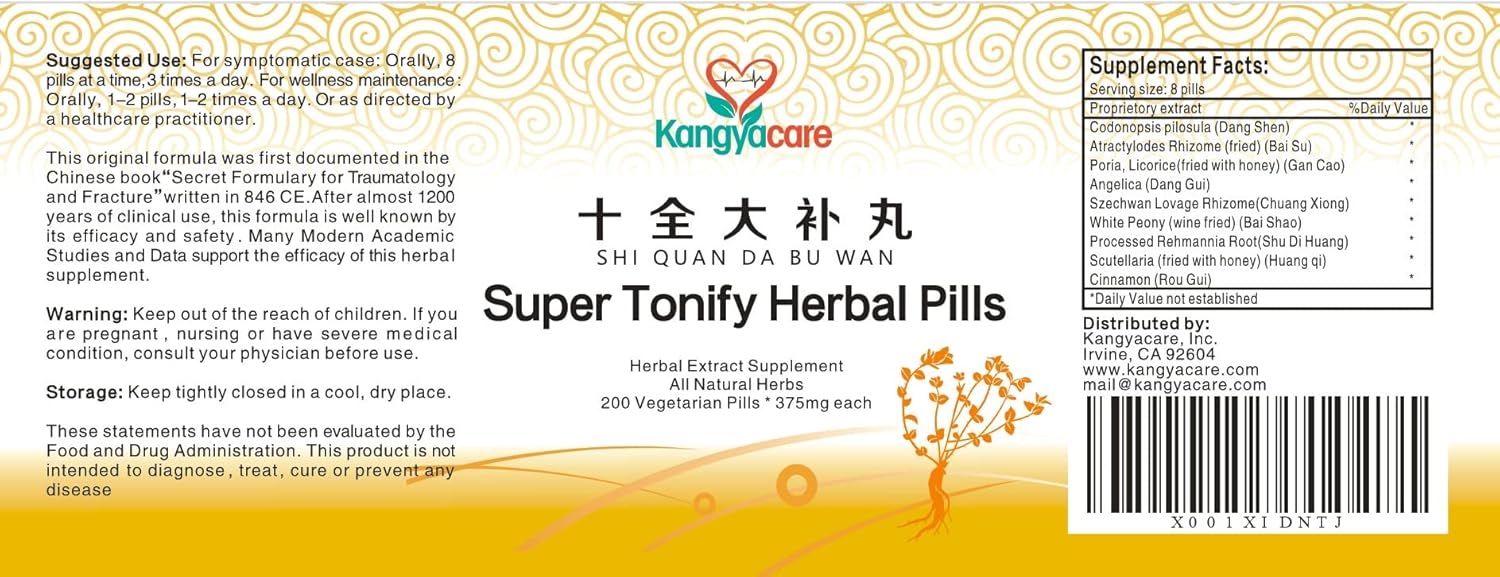 Super Tonify Herbal Pills for Cardiovascular & Respiratory Support - Boost Energy & Immune System - 100% Natural - 200 Pills