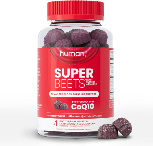 SuperBeets Heart Gummies Advanced with CoQ10 100mg, Beet Root Powder & Grape Seed Extract - 60 Count